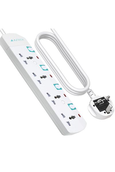 Aztech 4 Way 5M 3250W Power Stips Cord ECAS Cert 4 Universal Outlets Electrical Strip Cable UK Plug