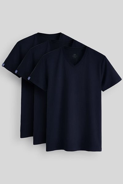 TOMMY LIFE Standard Fit Basic V-Neck 3 Pack Navy Blue Men's T-Shirt 87912
