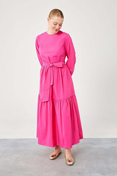 Levidor Fuchsia guler rotund cu secțiuni Rochie cu talie înaltă