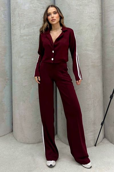 FashionForYou Sporty LINES women's two-piece suit with striped print, Burgundy, L