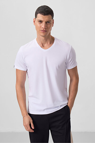 TOMMY LIFE Ανδρικό μπλουζάκι Standard Fit Basic V-Neck 3 Pack Λευκό 87912