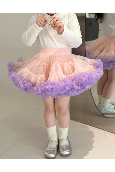 MODA Kız Çocuk Prenses Tütü Etek – Pembe ve Lila Fırfırlı Kat Kat Parti ve Öz...