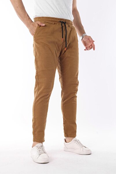 Fashion İstanbul Men's Elastic Comfortable Fit Jeans Gabardine Trousers Cream