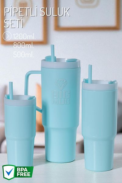 Nandy Home 3 Size Water Bottle Set with Straw 1200ml. , 800ml. , 500ml.
