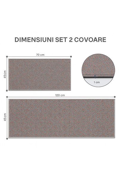 WEBYO Set of 2 Kitchen Rugs, Non-Slip, Waterproof, Size 45x70 cm / 45x120 cm