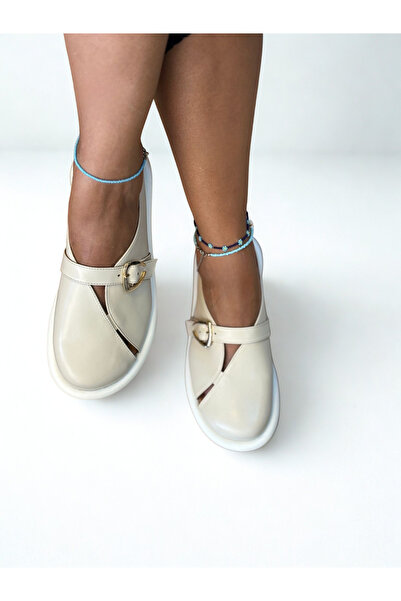 NE&VE SHOES Γυναικείες καθημερινές άνετες παντόφλες Sabo με αγκράφα από γνήσιο δέρμα σε μπεζ χρώμα