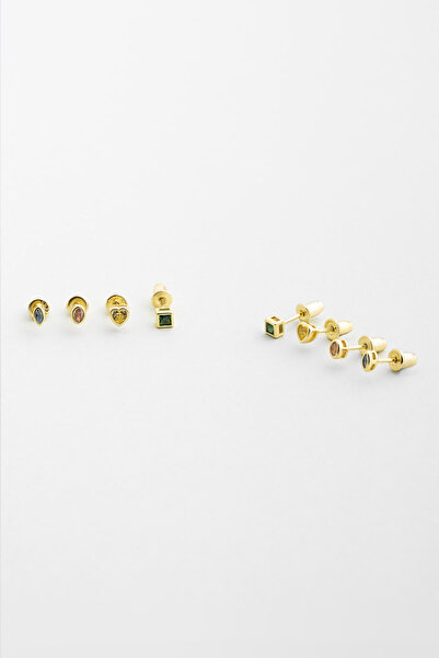 So CHIC... Renkli Aşk 18 Ayar Sarı Altın Kaplama Gümüş Çoklu Küpe