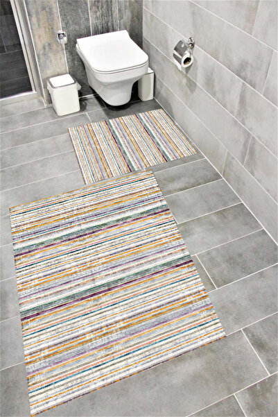 Bordo Halı Set de covoare de baie cu imprimare digitală, rezistentă la apă, c...