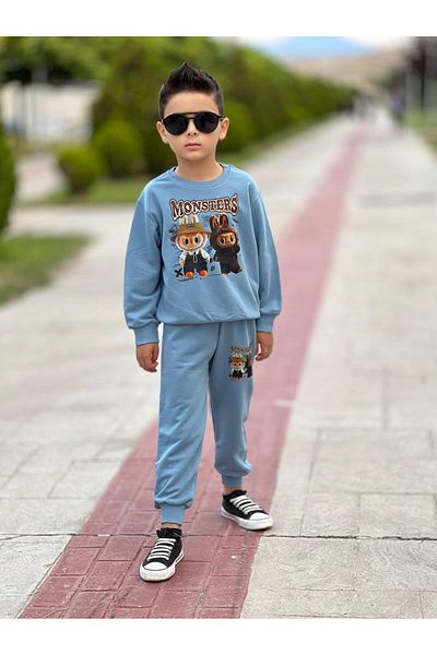 KGN GİYİM Boy's 3 Threads Unsharped Bottom Top Set