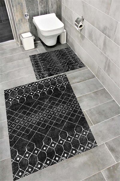Bordo Halı Water Resistant Digital Printed Bath Mat Set with Non-Slip Base |   Burgundy Carpet 1541