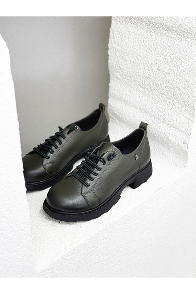 Venüs 2553801K Double Rubber Laceing Khaki Leather Thick Sole Orthopedic Daily Shoes for Women
