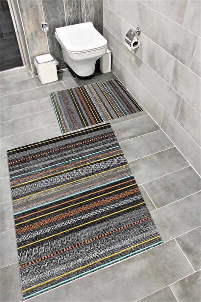 Bordo Halı Set de covoare de baie cu imprimare digitală, rezistentă la apă, c...