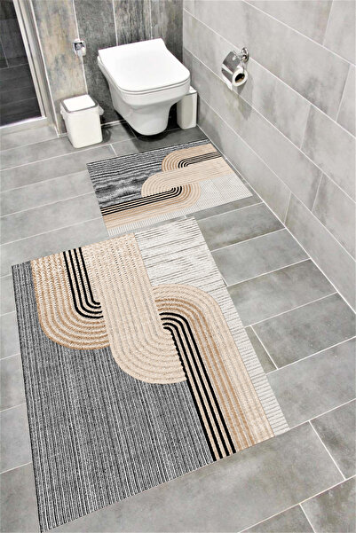 Bordo Halı Kaymaz Tabanlı Suya Dayanıklı Dijital Baskılı Banyo Paspası Takımı...