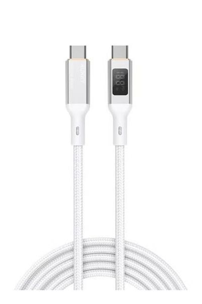 AUKEY 100W PD Nylon Braided USB-C to USB-C Cable with LCD 1.8m White