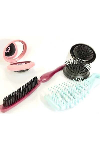 Unspecified مجموعة أمشاط شعر ناعمة بأربعة أنواع - وردي، بنفسجي، أسود