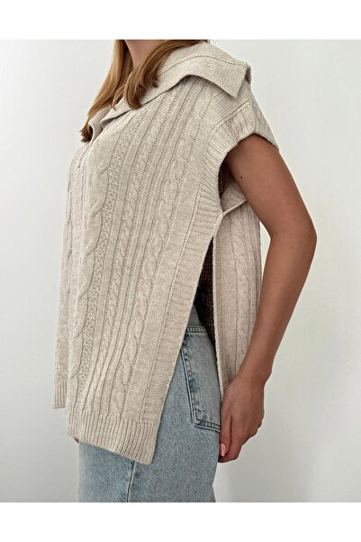 fujya Wide Collar Knitted Louis Sweater Stone