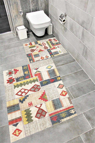 Bordo Halı Set de covoare de baie cu imprimare digitală, rezistentă la apă, c...