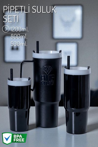 Nandy Home 3 Size Water Bottle Set with Straw 1200ml. , 800ml. , 500ml.