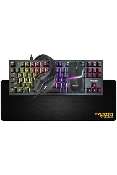 Twisted Minds Gaming 4-in-1 Bundle - Wired Mechanical Keyboard, RGB Mouse with 6 DPI Levels, LED Headset, and Larg