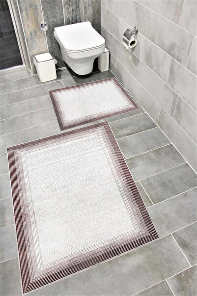 Bordo Halı Set de covoare de baie cu imprimare digitală, rezistentă la apă, c...