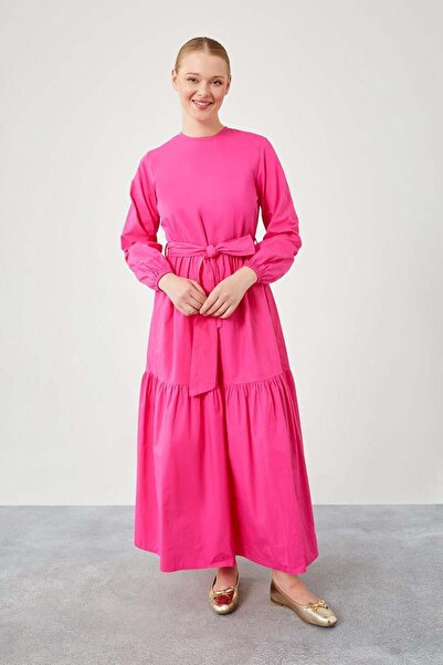 Levidor Fuchsia guler rotund cu secțiuni Rochie cu talie înaltă