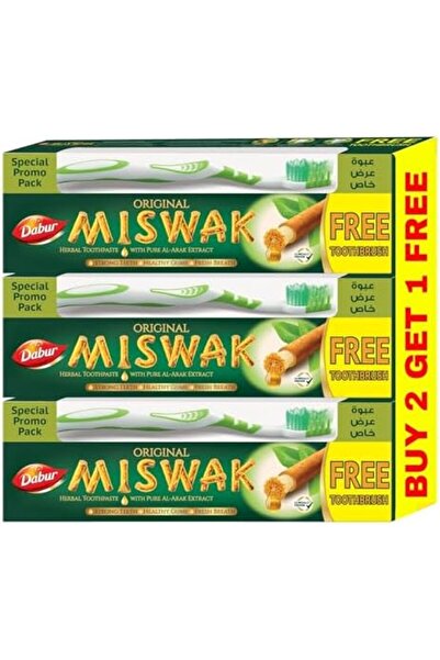 Dabur Miswak Toothpaste 3x190g + Brush | Value Pack 2+1 Free | Herbal Al Arak Extracts