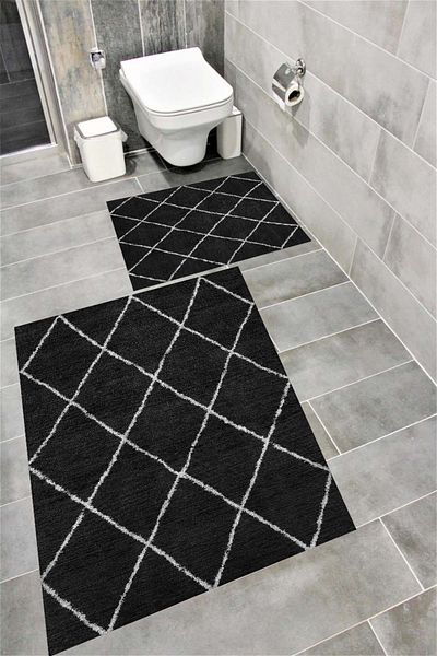 Bordo Halı Water Resistant Digital Printed Bath Mat Set with Non-Slip Base |   Burgundy Carpet 1573