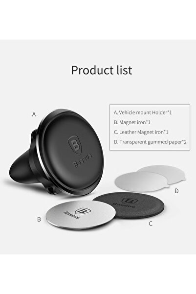 Baseus Magnetic Air Vent Car Mount Holder with Cable Clip Black