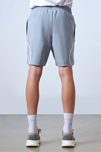 SPORTEMPT Teknik Reflektif Baskılı Erkek Spor Taytlı Şort - Gri