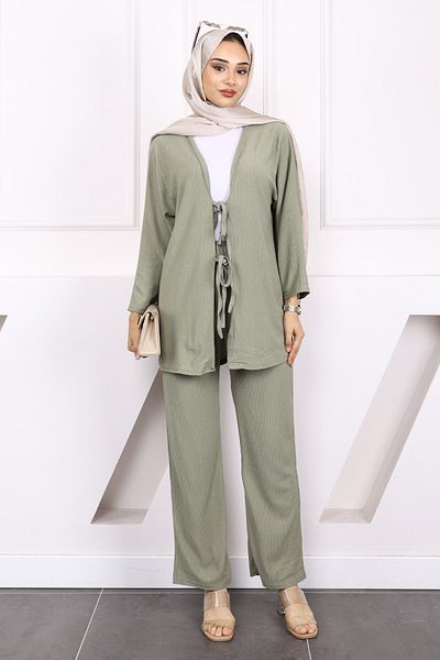İmajButik Çağla Front Tie Wrapped Kimono Pants Set