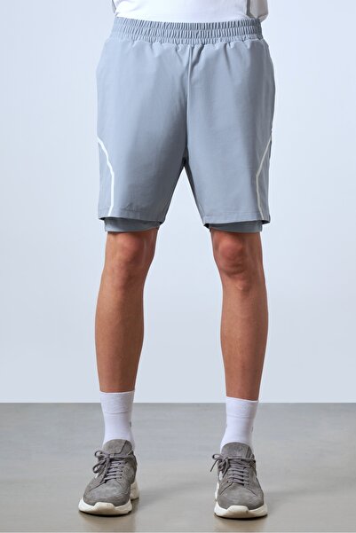 SPORTEMPT Teknik Reflektif Baskılı Erkek Spor Taytlı Şort - Gri