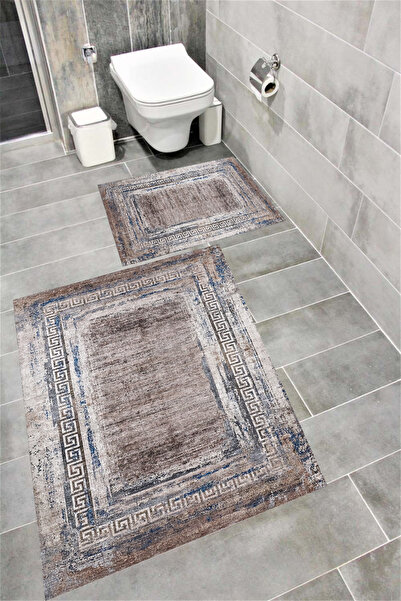 Bordo Halı Set de covoare de baie cu imprimare digitală, rezistentă la apă, c...