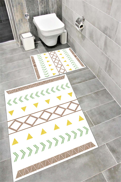 Bordo Halı Set de covoare de baie cu imprimare digitală, rezistentă la apă, c...