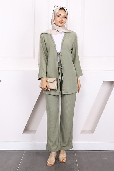 İmajButik Çağla Front Tie Wrapped Kimono Pants Set