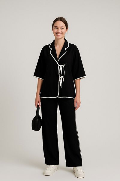 My Blog Black - Natural Bias Blouse Trousers Set - 9001