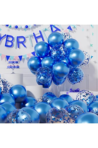 BALON DİYARI Mavi Sedefli 10 adet Metalik Şeffaf Balon Premium 2 Paket Balon ...
