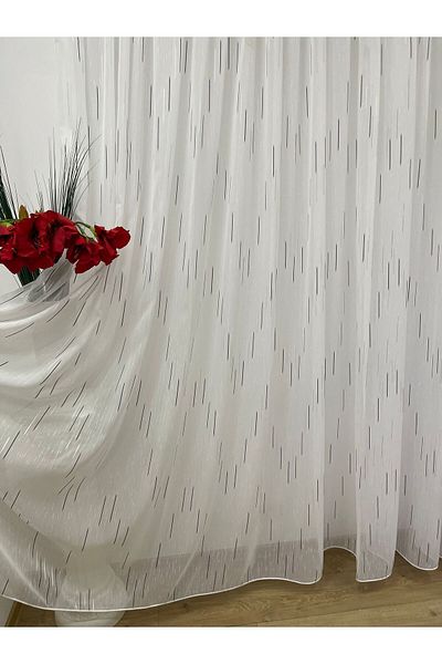 Liz Line White curtain, mechanically embroidered, with rejansa, black/white, "Game of lines" by Liz Line PD050