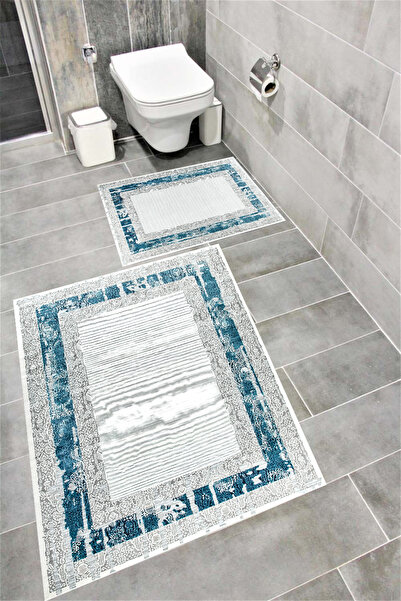 Bordo Halı مجموعة سجادة حمام مطبوعة رقمية مقاومة للماء مع قاعدة مضادة للانزلا...