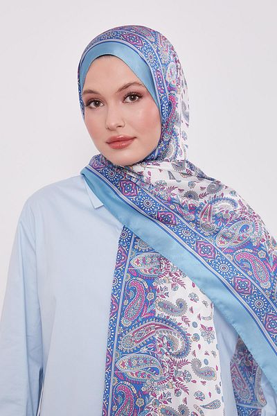 Levidor Turquoise Mixed Flower Indian Silk Shawl