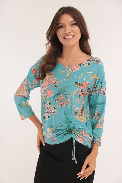 Vanessa Line RO Aqua blouse with floral print and side lace