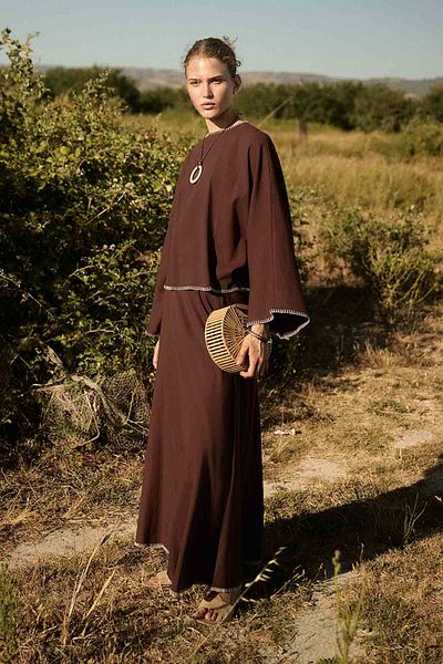 Hooopstore Organic Blended Shepherd's Stitch Detailed Copper Skirt Suit