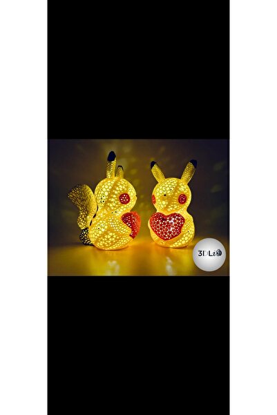 3DLİ 3lü Özel Tasarım 3D Baskı Pikachu Dekoratif Lamba - Pilli (10cm)