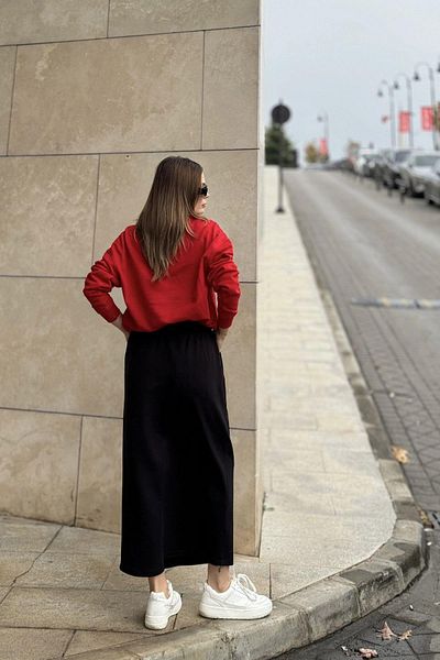 NEW LAVİVA Women's Black Elastic Waist, Comfortable Fit, Long Skirt with Pockets