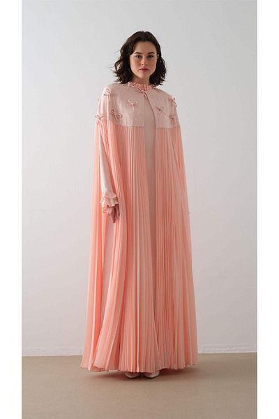 miha Hicran Önal Top Size Beadworked Pillow Dress Salmon
