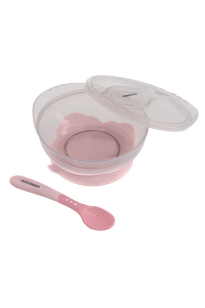 Kikka Boo Castron cu ventuza si lingura KikkaBoo Pink