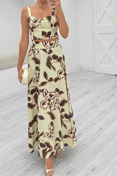Suzi Flower Patterned Bluz and Skirt Set 4S532