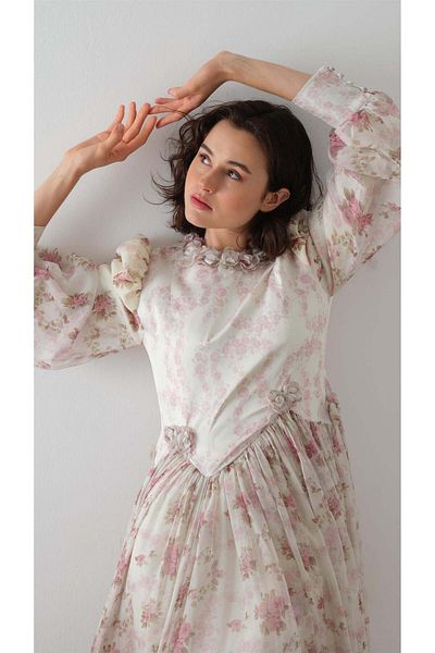 miha Hicran Önal Top Size Satin Skirt Chiffon Dress Ecru