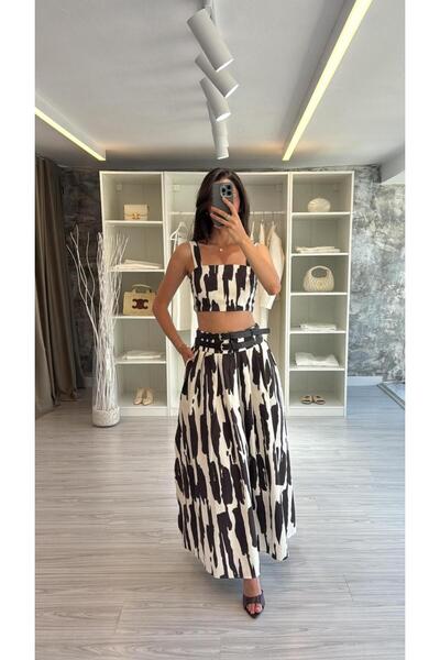 LUUNA STORE Double Belt Patterned Suit - Brown White