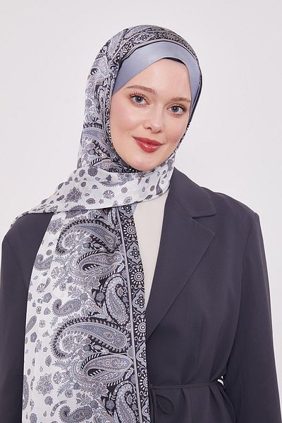 Levidor Silver Karma Flower Indian Silk Shawl