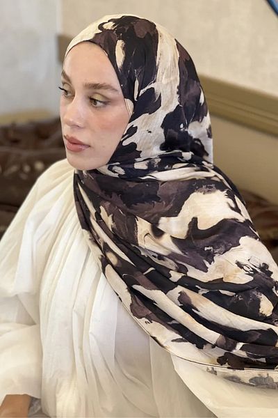 Tesettür Diyarı Watercolor Abstract Pattern Bamboo Shawl